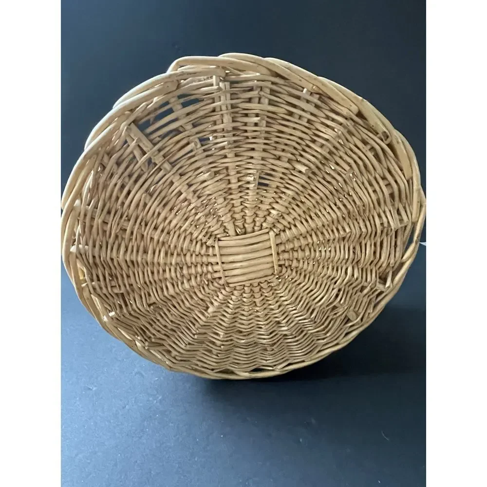 Vintage Wine Bottle Basket Sectioned Holder Wicker Straw Handle Picnic Cocktail